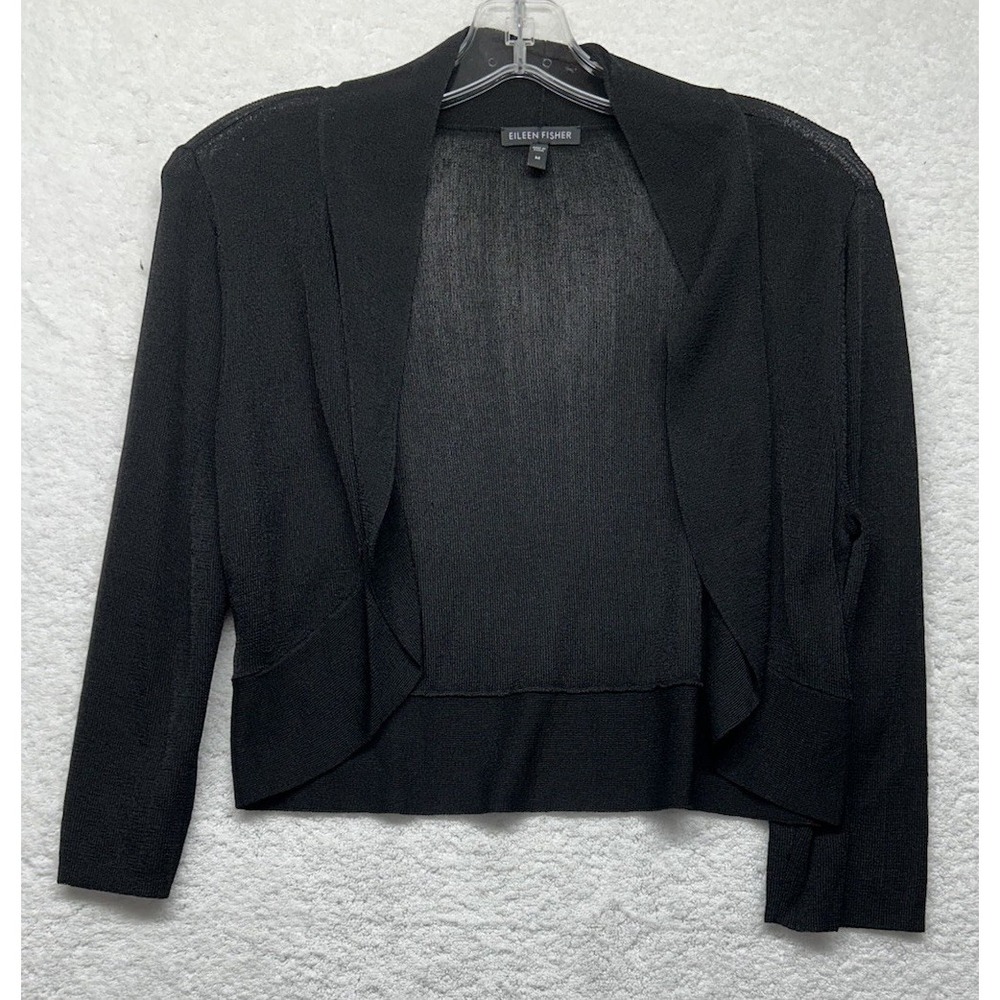 Eileen Fisher Womens Size M Black 1/2 Sleeve Rayon Blend Cardigan Top (K6)